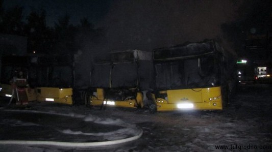 Пожар в Гродно. Сгорело 4 автобуса
