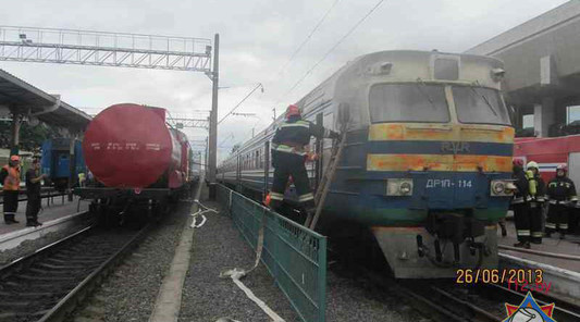 Пожар дизель-поезда в Гродно