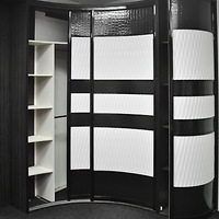 Радиусный шкаф. Белые вставки — 3D панели. Черные вставки — декоративные панели SIBU